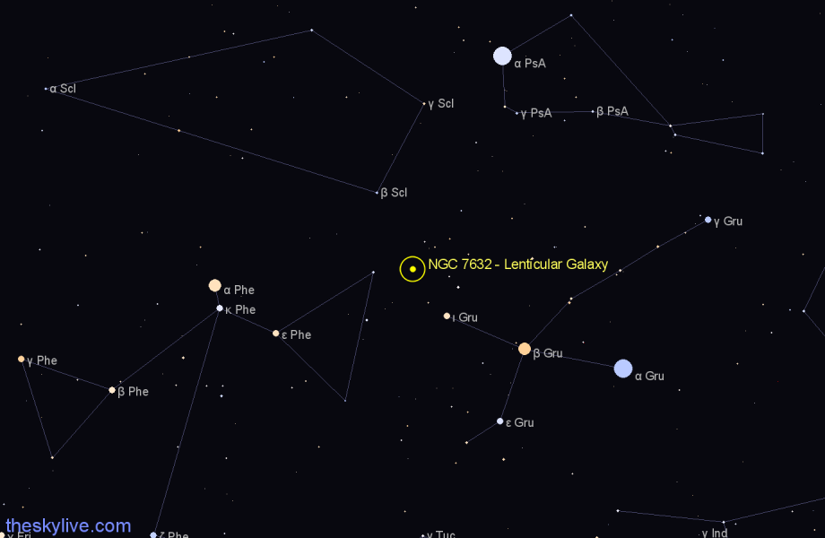 Finder chart NGC 7632 - Lenticular Galaxy in Grus star