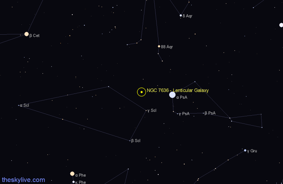 Finder chart NGC 7636 - Lenticular Galaxy in Sculptor star