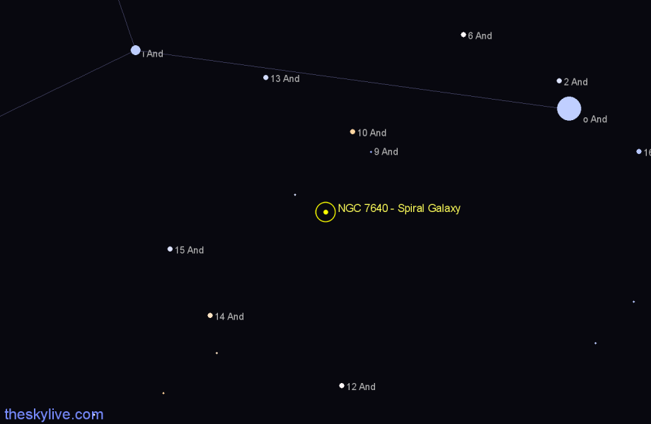 Finder chart NGC 7640 - Spiral Galaxy in Andromeda star