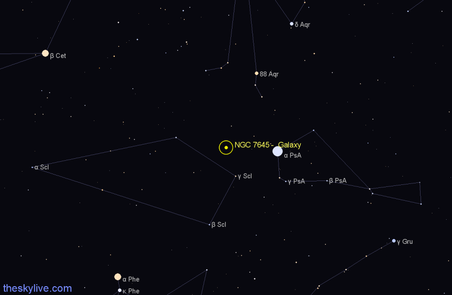 Finder chart NGC 7645 - Galaxy in Sculptor star