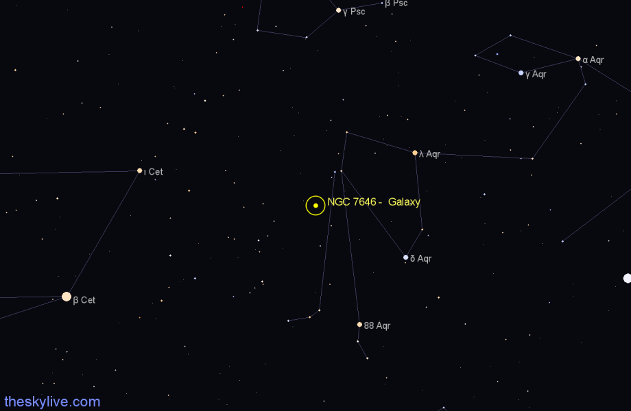 Finder chart NGC 7646 -  Galaxy in Aquarius star