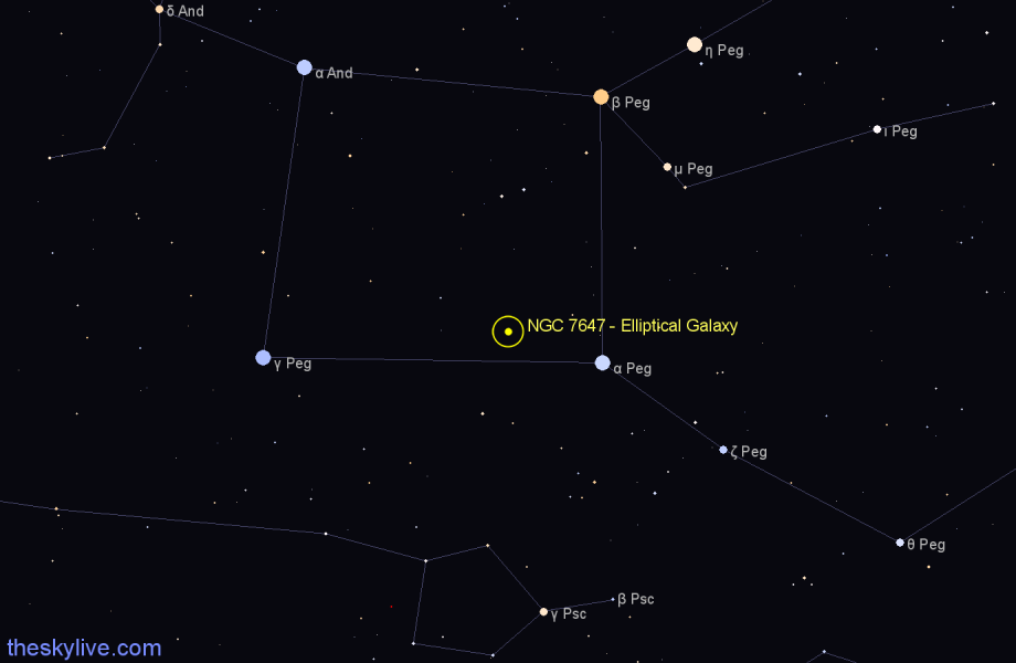 Finder chart NGC 7647 - Elliptical Galaxy in Pegasus star