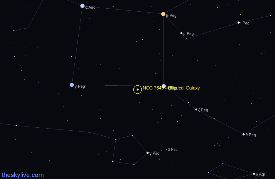 Finder chart NGC 7649 - Elliptical Galaxy in Pegasus star