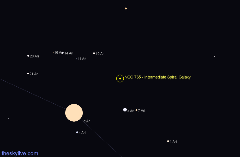 Finder chart NGC 765 - Intermediate Spiral Galaxy in Aries star