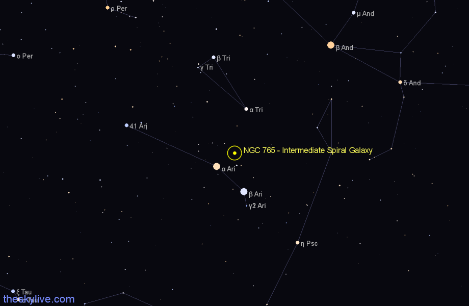 Finder chart NGC 765 - Intermediate Spiral Galaxy in Aries star