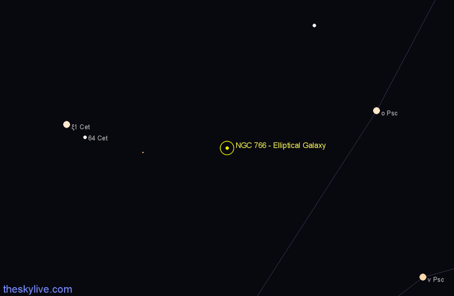 Finder chart NGC 766 - Elliptical Galaxy in Pisces star