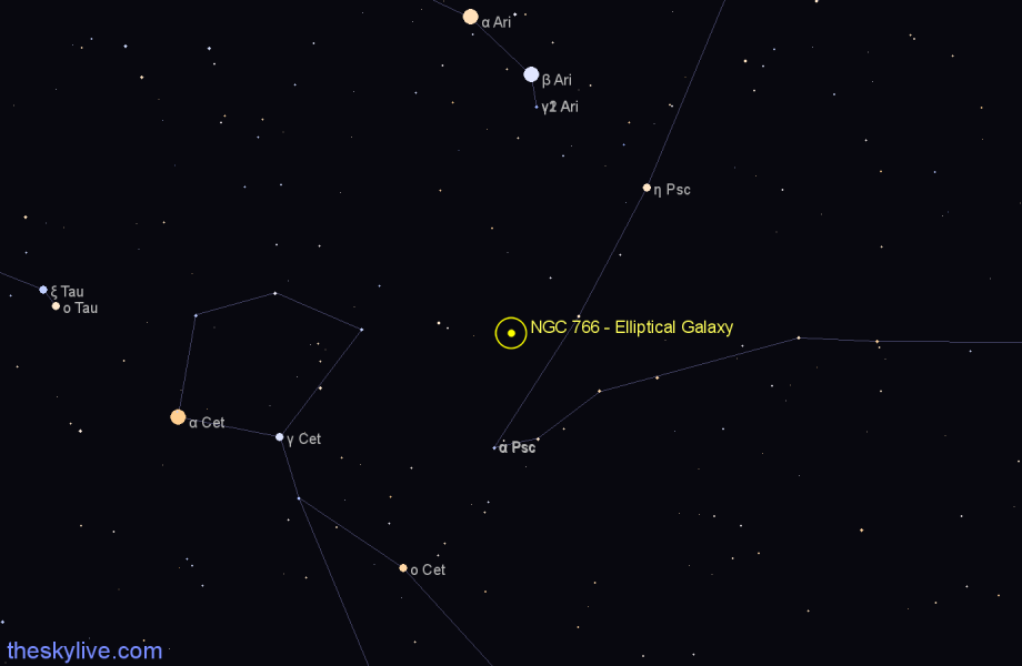 Finder chart NGC 766 - Elliptical Galaxy in Pisces star