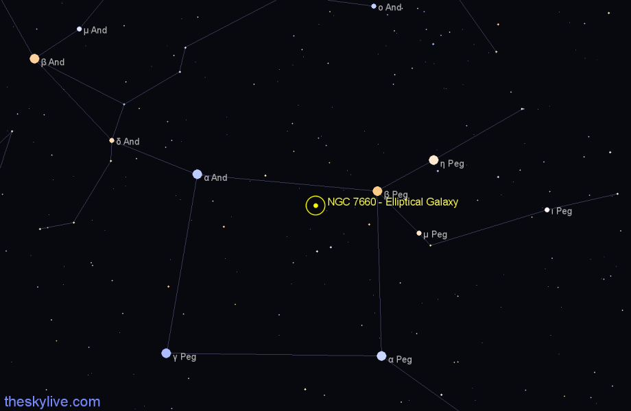 Finder chart NGC 7660 - Elliptical Galaxy in Pegasus star
