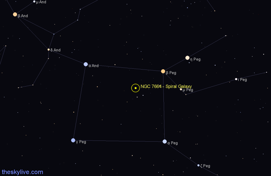 Finder chart NGC 7664 - Spiral Galaxy in Pegasus star