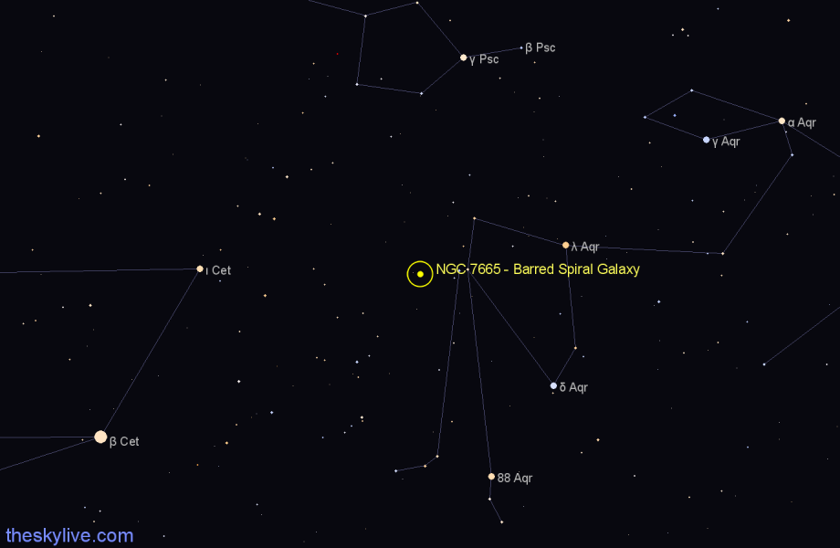 Finder chart NGC 7665 - Barred Spiral Galaxy in Aquarius star