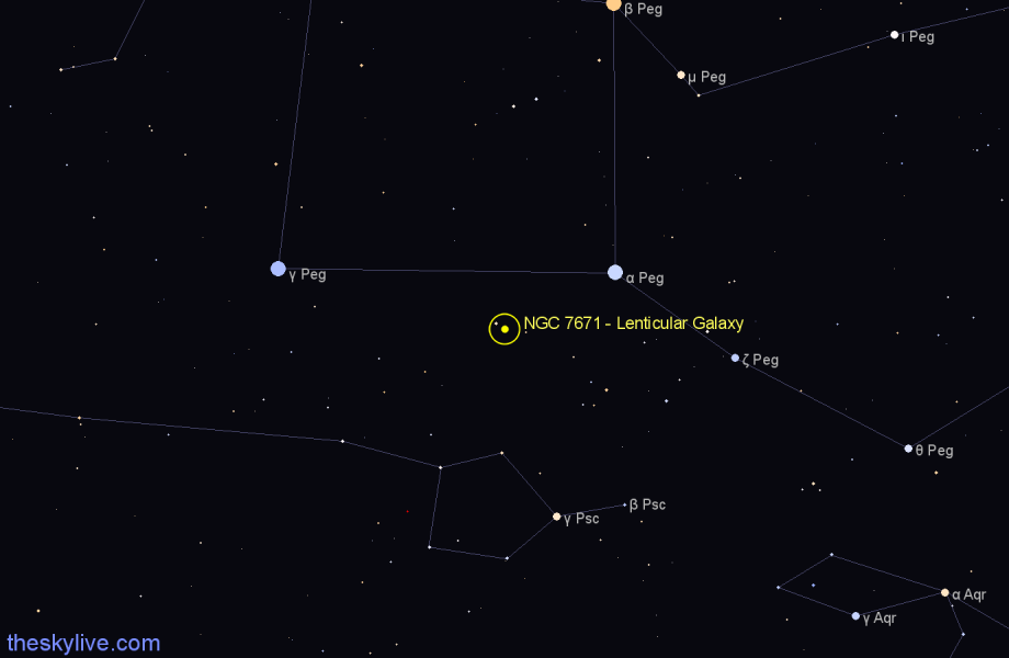 Finder chart NGC 7671 - Lenticular Galaxy in Pegasus star