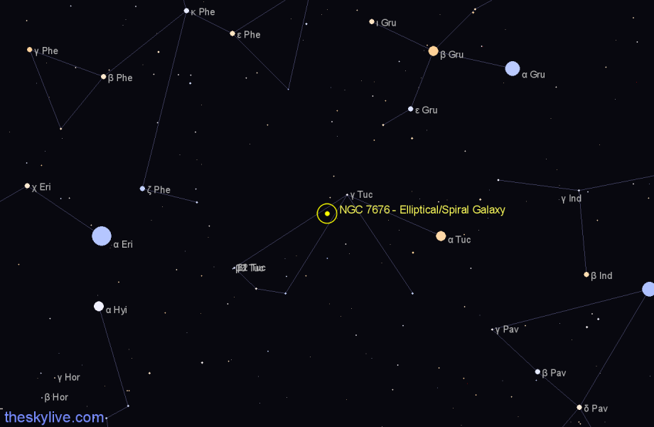 Finder chart NGC 7676 - Elliptical/Spiral Galaxy in Tucana star