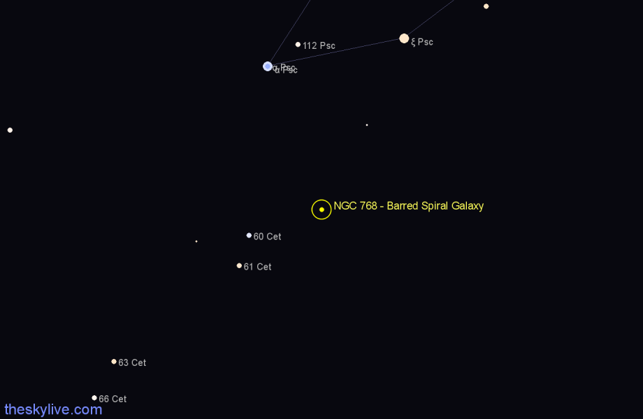 Finder chart NGC 768 - Barred Spiral Galaxy in Cetus star