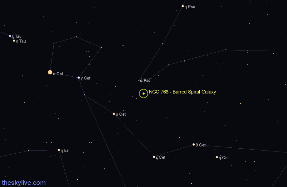 Finder chart NGC 768 - Barred Spiral Galaxy in Cetus star