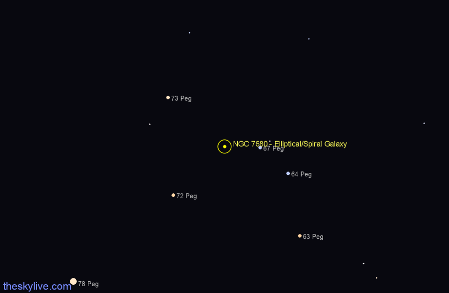 Finder chart NGC 7680 - Elliptical/Spiral Galaxy in Pegasus star