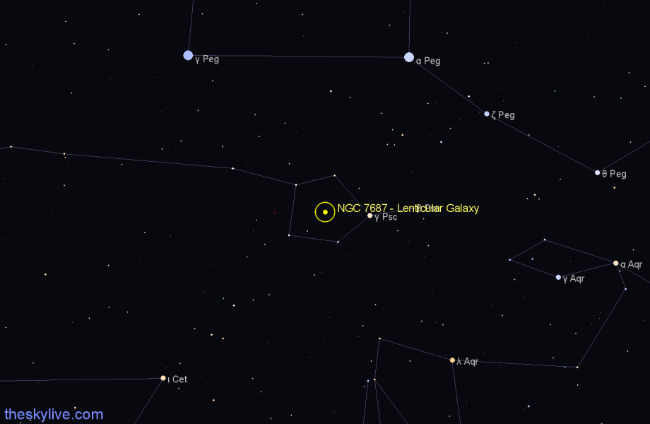 Finder chart NGC 7687 - Lenticular Galaxy in Pisces star