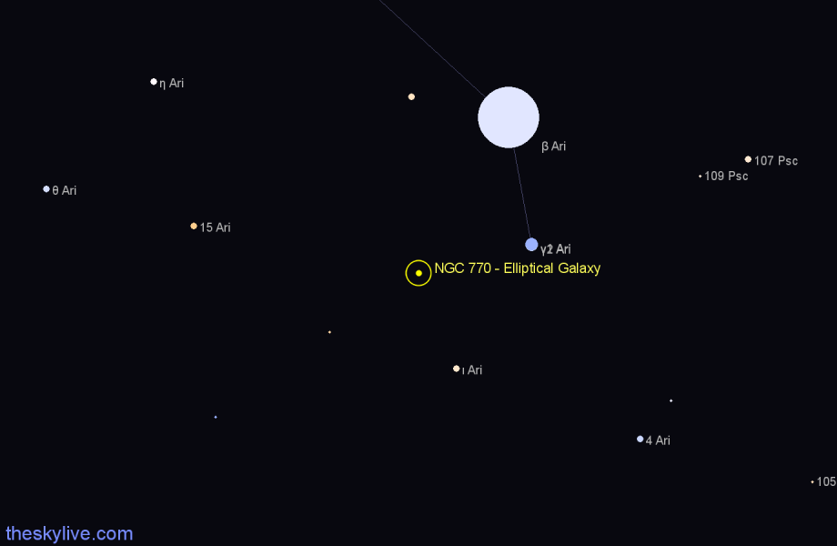 Finder chart NGC 770 - Elliptical Galaxy in Aries star