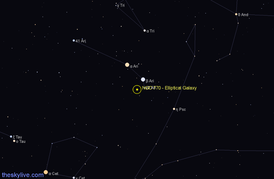 Finder chart NGC 770 - Elliptical Galaxy in Aries star