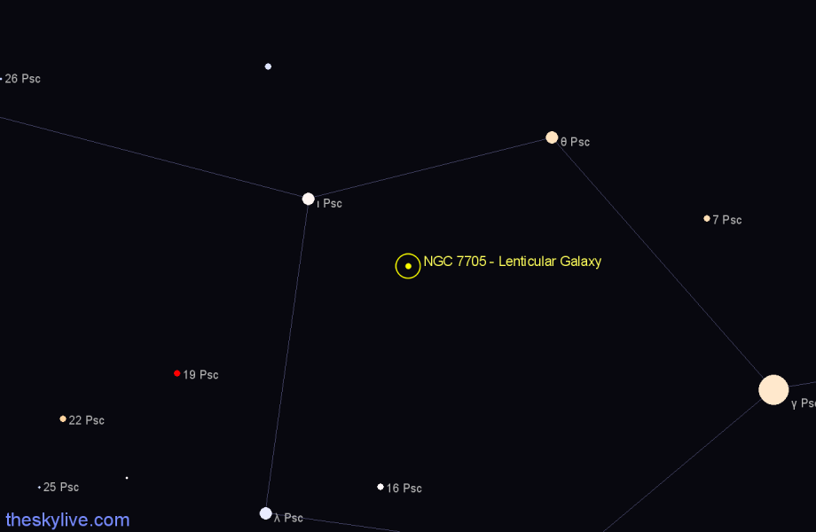 Finder chart NGC 7705 - Lenticular Galaxy in Pisces star
