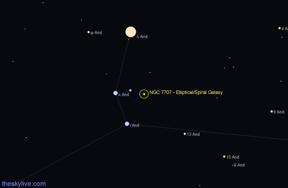 Finder chart NGC 7707 - Elliptical/Spiral Galaxy in Andromeda star