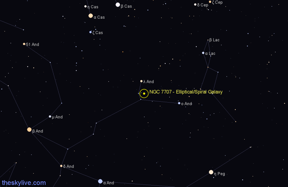 Finder chart NGC 7707 - Elliptical/Spiral Galaxy in Andromeda star