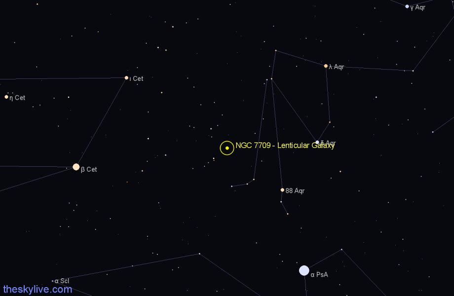 Finder chart NGC 7709 - Lenticular Galaxy in Aquarius star