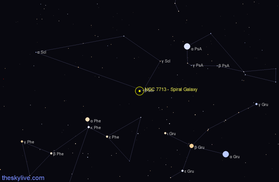 Finder chart NGC 7713 - Spiral Galaxy in Sculptor star