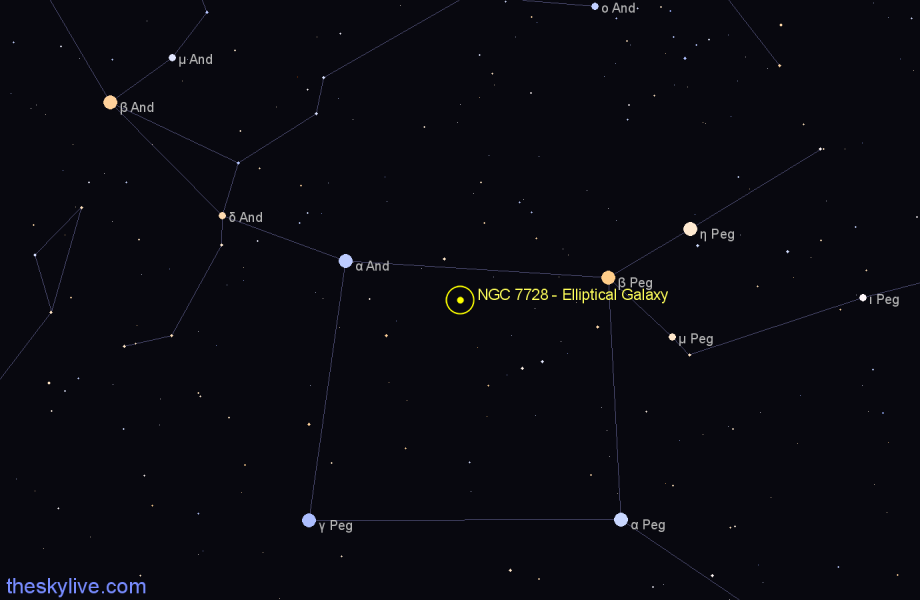 Finder chart NGC 7728 - Elliptical Galaxy in Pegasus star