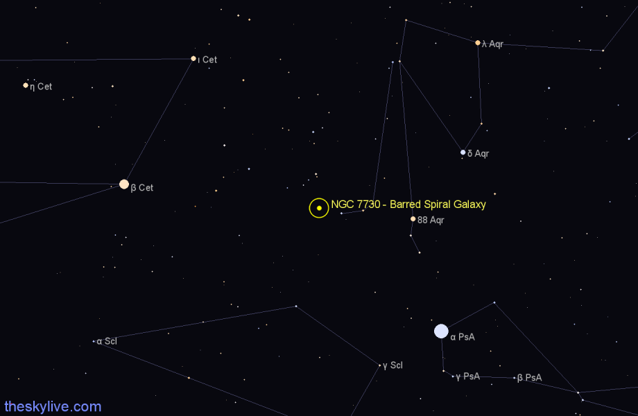 Finder chart NGC 7730 - Barred Spiral Galaxy in Aquarius star