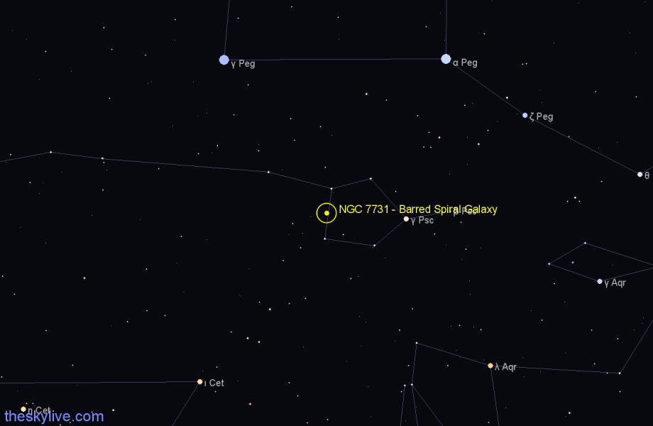 Finder chart NGC 7731 - Barred Spiral Galaxy in Pisces star
