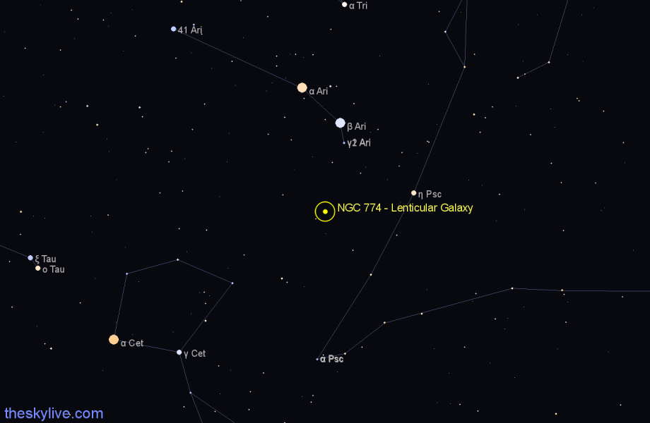 Finder chart NGC 774 - Lenticular Galaxy in Aries star