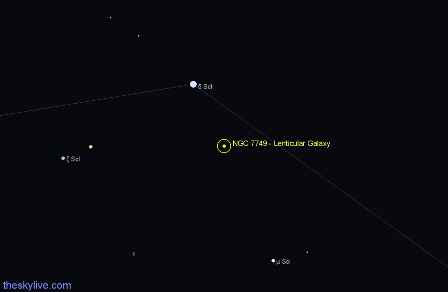 Finder chart NGC 7749 - Lenticular Galaxy in Sculptor star