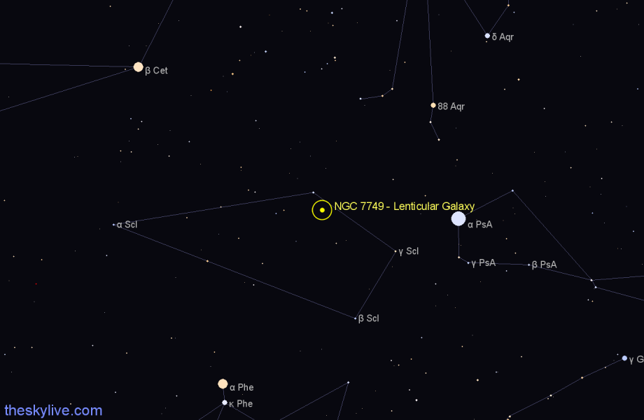 Finder chart NGC 7749 - Lenticular Galaxy in Sculptor star