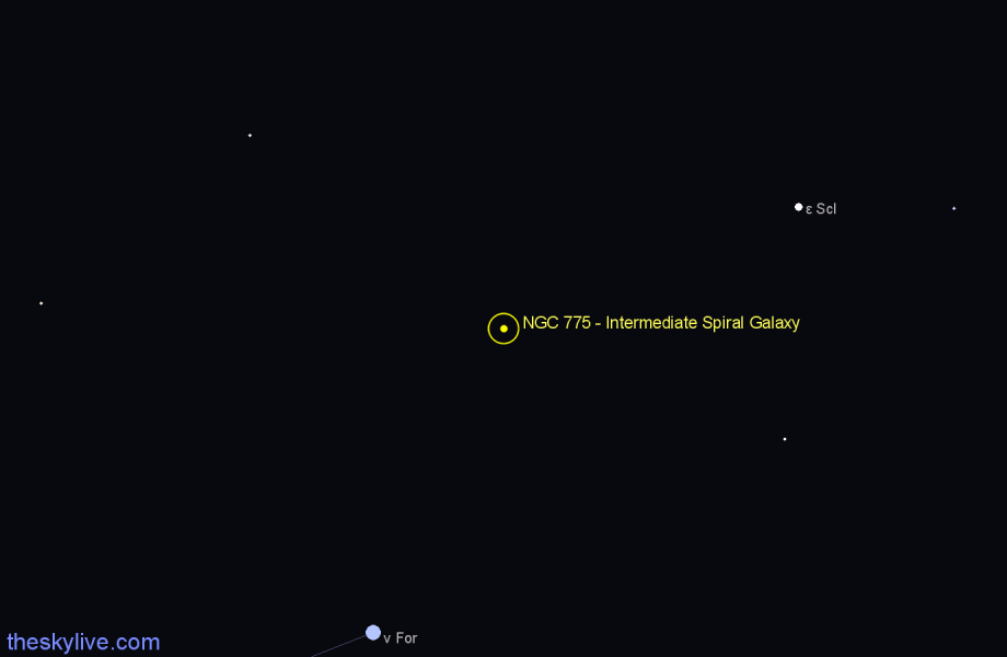 Finder chart NGC 775 - Intermediate Spiral Galaxy in Fornax star