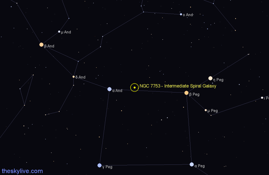 Finder chart NGC 7753 - Intermediate Spiral Galaxy in Pegasus star