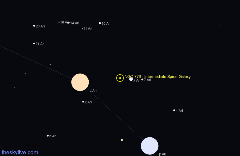 Finder chart NGC 776 - Intermediate Spiral Galaxy in Aries star