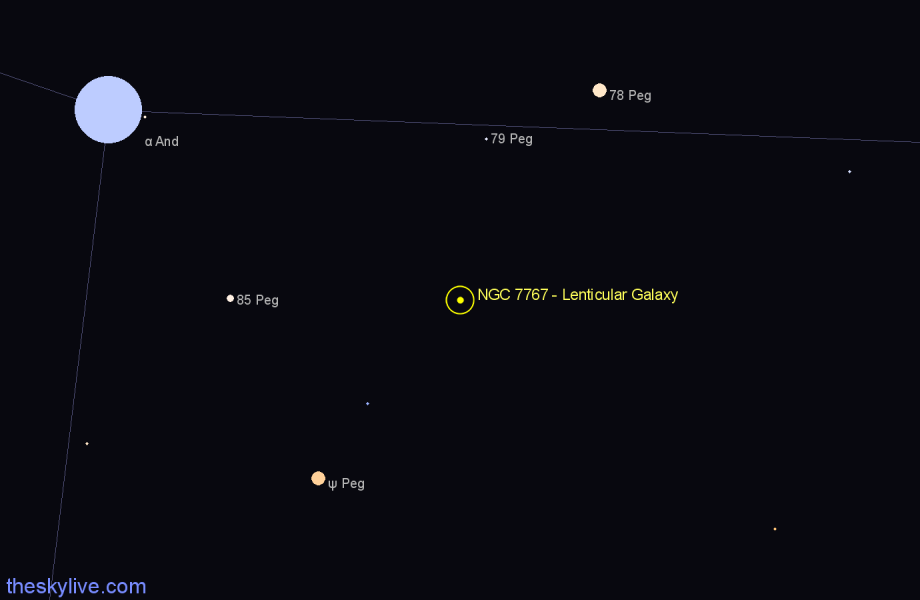 Finder chart NGC 7767 - Lenticular Galaxy in Pegasus star