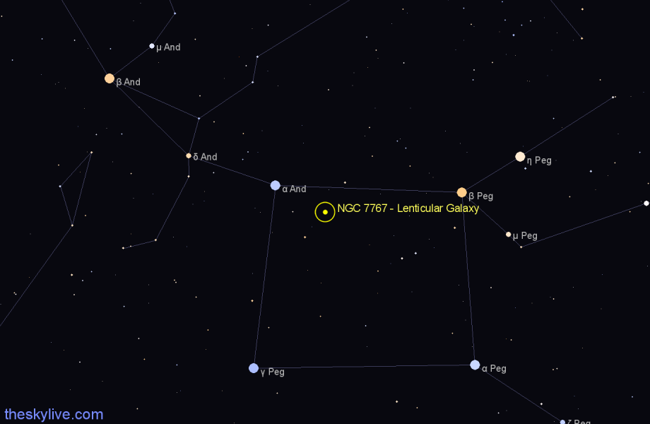 Finder chart NGC 7767 - Lenticular Galaxy in Pegasus star