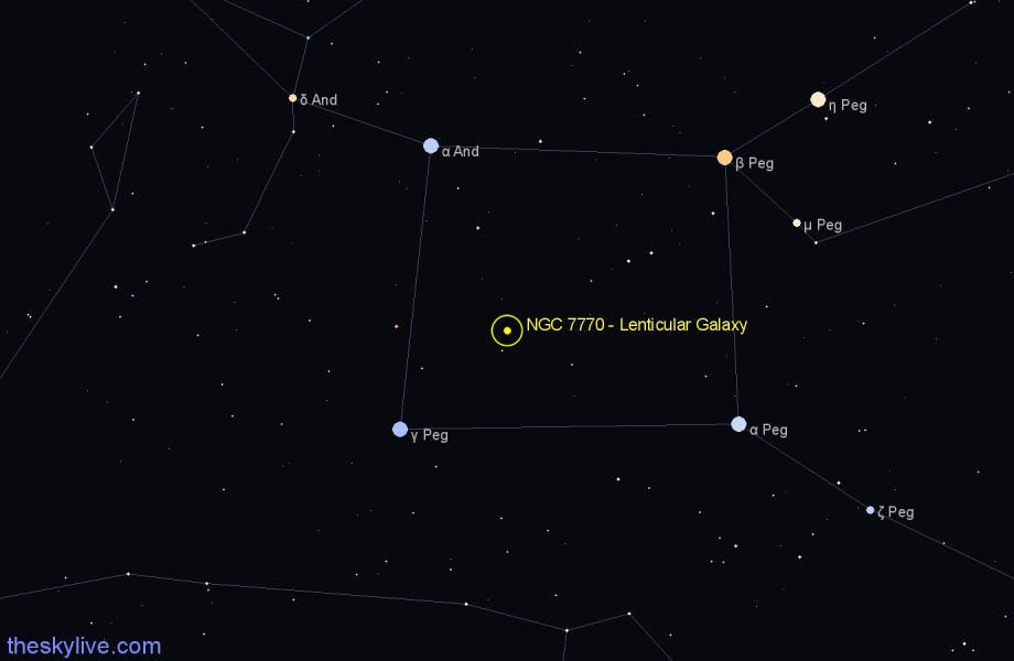 Finder chart NGC 7770 - Lenticular Galaxy in Pegasus star