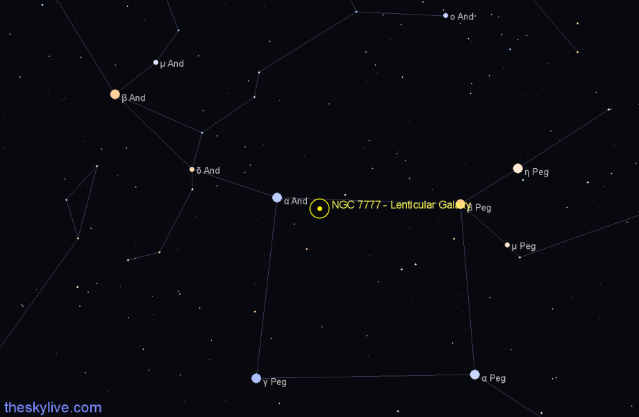 Finder chart NGC 7777 - Lenticular Galaxy in Pegasus star