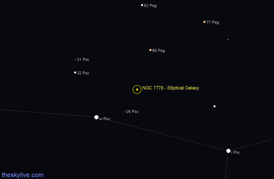 Finder chart NGC 7778 - Elliptical Galaxy in Pisces star