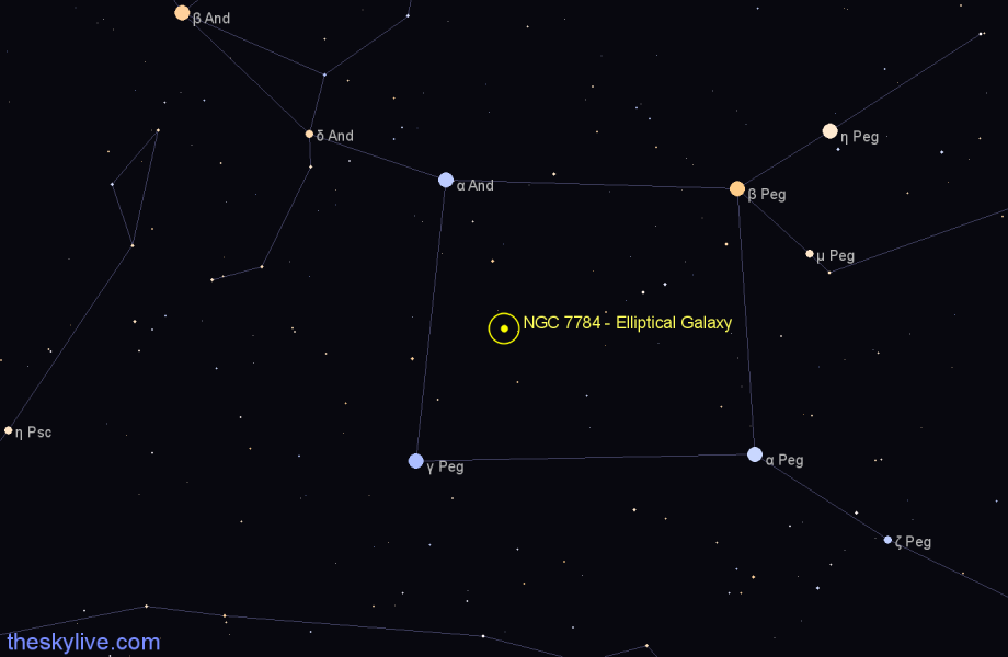 Finder chart NGC 7784 - Elliptical Galaxy in Pegasus star