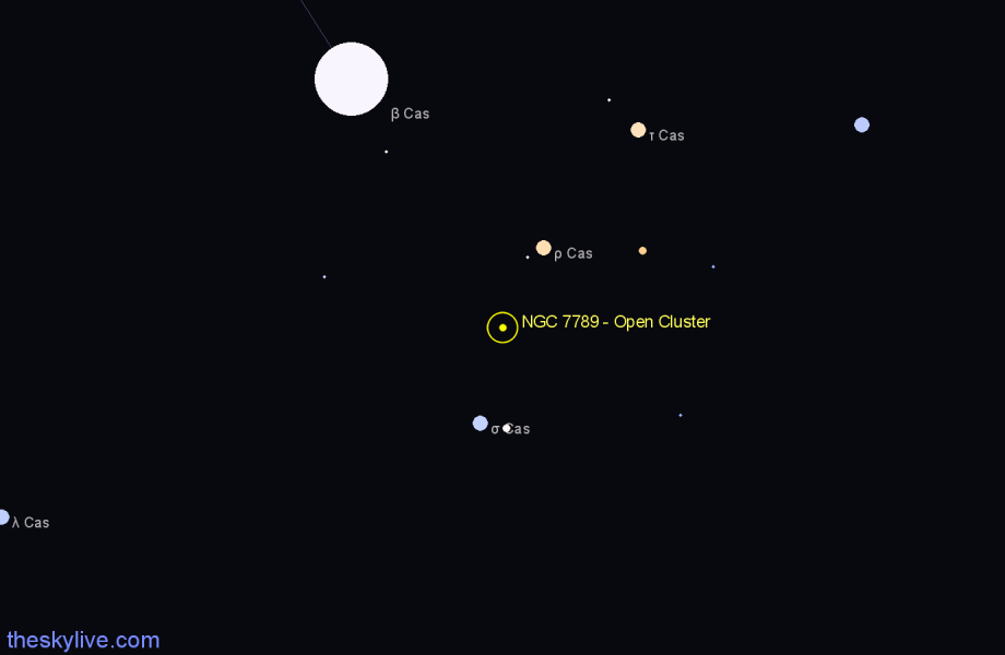 Finder chart NGC 7789 - Open Cluster in Cassiopeia star