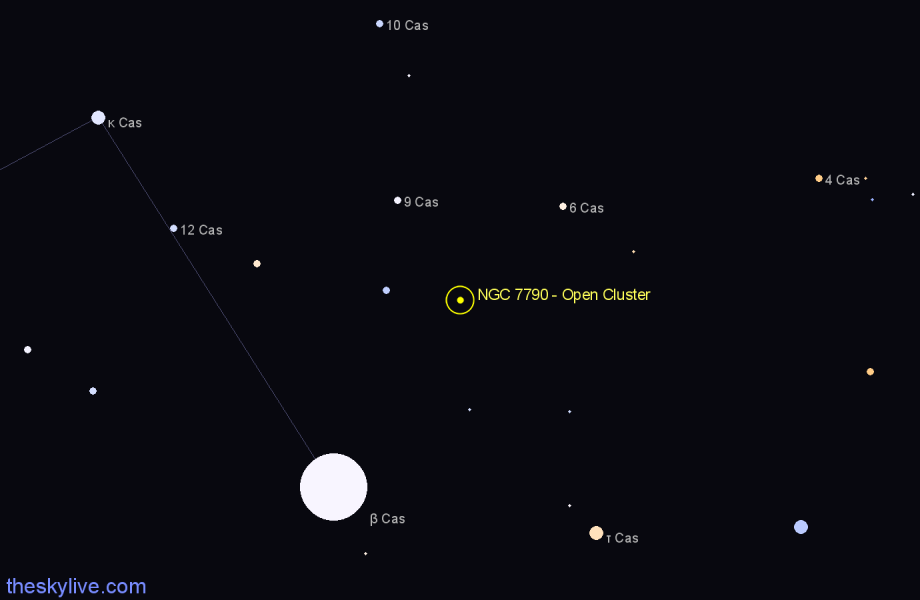 Finder chart NGC 7790 - Open Cluster in Cassiopeia star