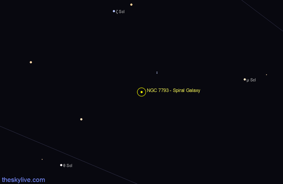 Finder chart NGC 7793 - Spiral Galaxy in Sculptor star