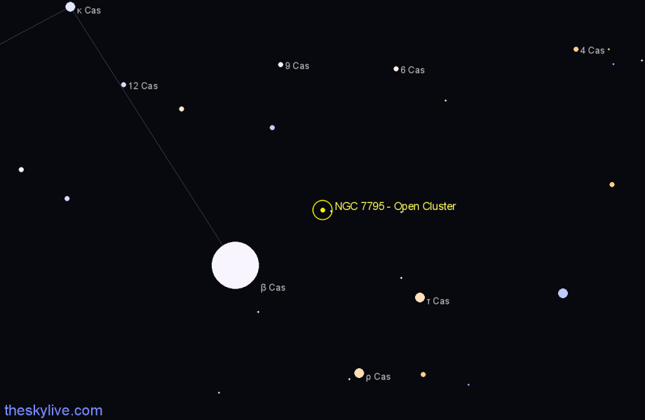 Finder chart NGC 7795 - Open Cluster in Cassiopeia star