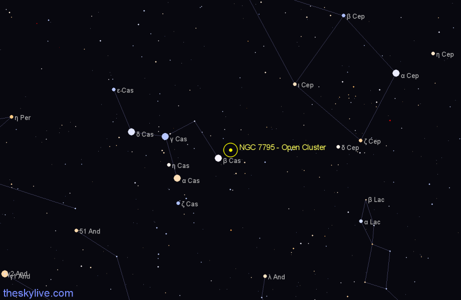 Finder chart NGC 7795 - Open Cluster in Cassiopeia star