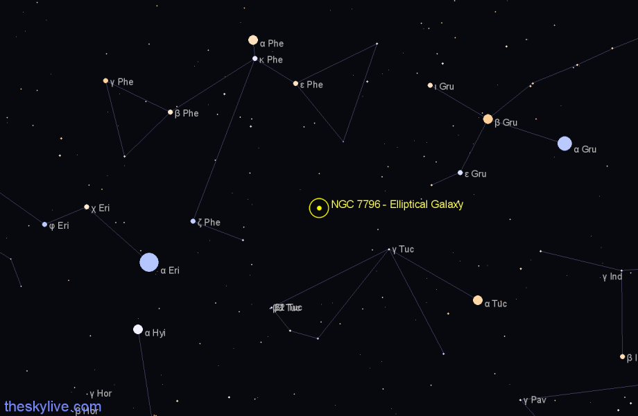 Finder chart NGC 7796 - Elliptical Galaxy in Phoenix star