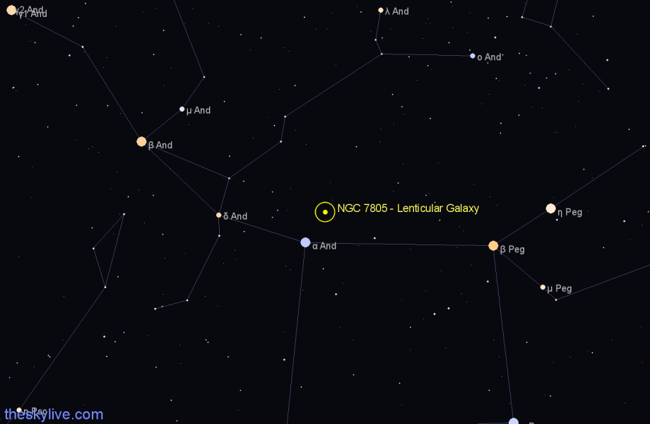 Finder chart NGC 7805 - Lenticular Galaxy in Pegasus star