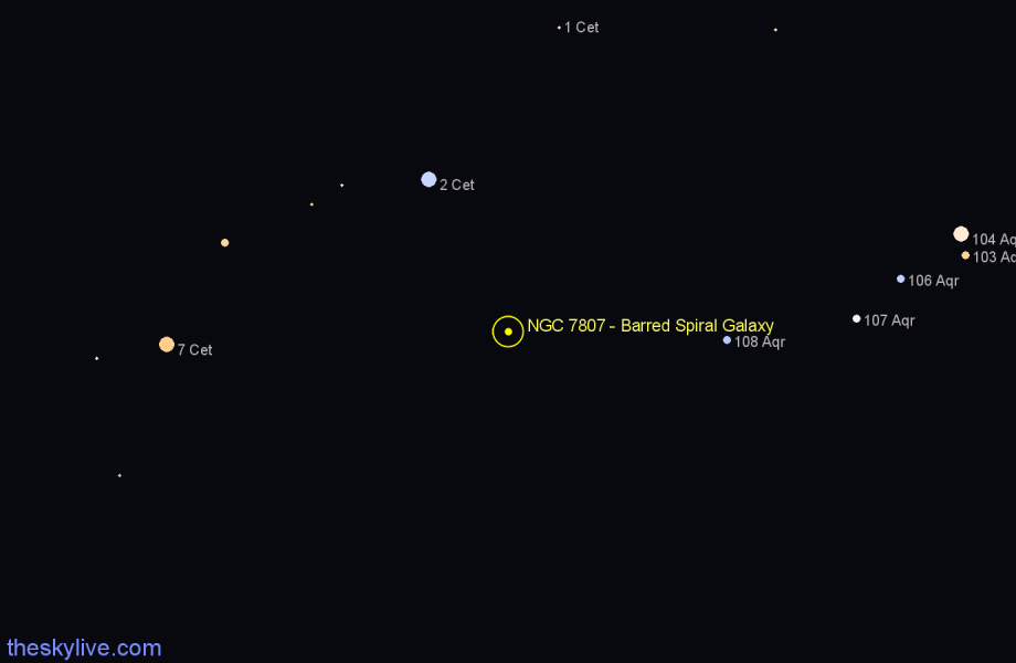 Finder chart NGC 7807 - Barred Spiral Galaxy in Cetus star